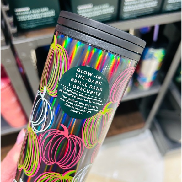 Starbucks Glow in the Dark Pumpkin Tumbler Iridescent Hot Cold Cup Halloween NWT - Picture 5 of 15
